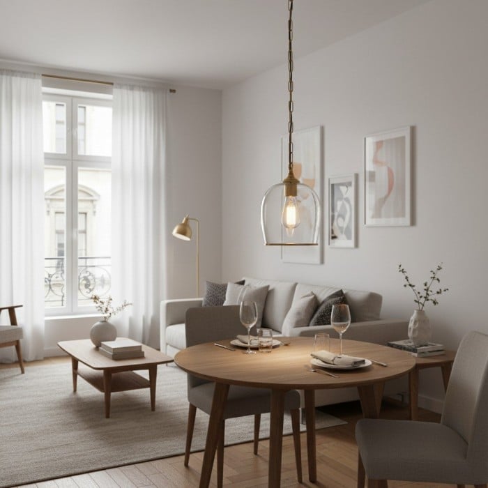 Brazara Hanglamp met Glazen Koepel - Klassiek ontwerp met Metalen Rand voor Keuken en Eetkamer HL2110