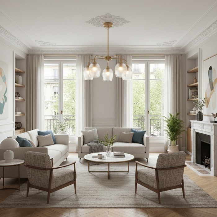 Brazara hanglamp met meerdere lichtpunten en glazen kap - gebogen metalen armen voor moderne woningen HL2079