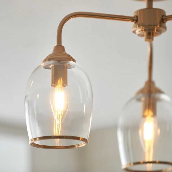 Brazara hanglamp met meerdere lichtpunten en glazen kap - gebogen metalen armen voor moderne woningen HL2079