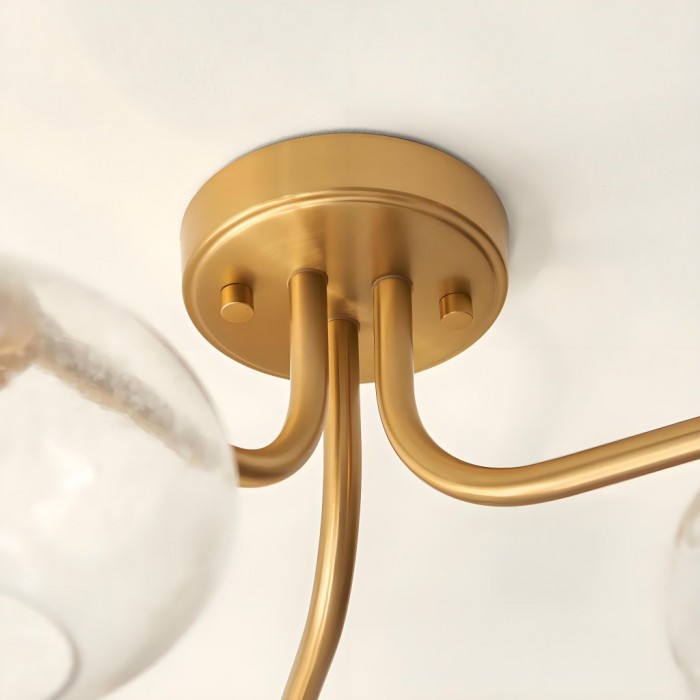 Bublaris Bubble-Glass Semi-Flush Ceiling Light - Curved Brass Arms for Living Room or Hallway HL2154