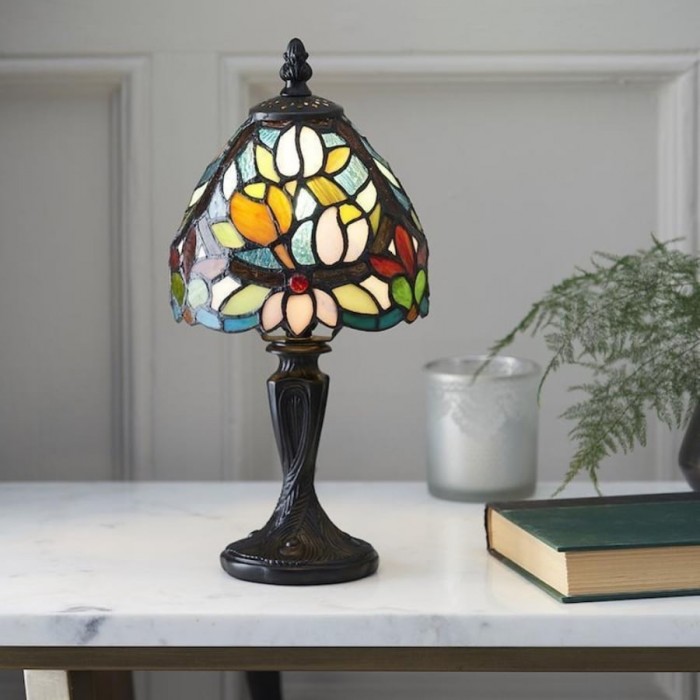 Calyra Vintage Floral Stained Glass Table Lamp - Art Deco Tiffany Style Accent Light for Bedside and Living Room HL2086