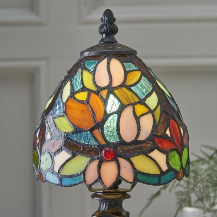 Calyra Vintage Tafellamp met Bloemenmotief en Glas-in-lood - Art Deco Tiffany Stijl Accentlamp voor Naast het bed en in de