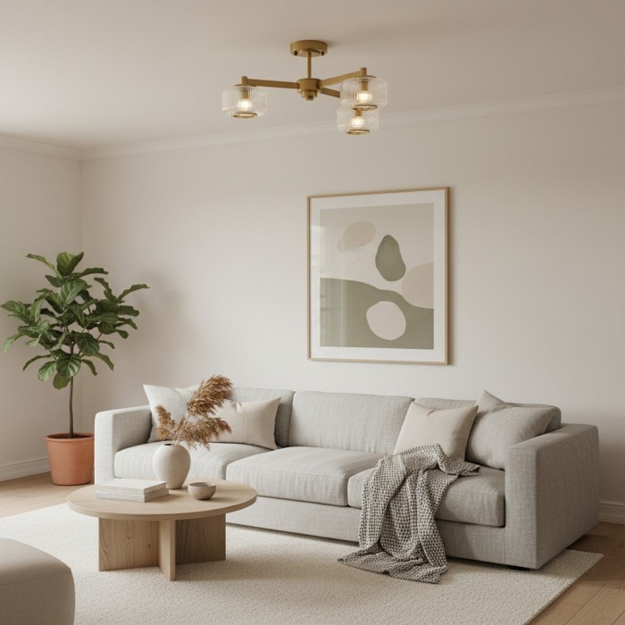 Canovus Ceiling Fixture with Ribbed Glass - Industrial Metal Living Room Light HL2226