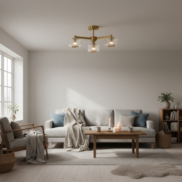 Canovus Ceiling Fixture with Ribbed Glass - Industrial Metal Living Room Light HL2226