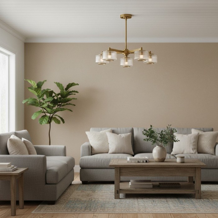 Canovus Ceiling Fixture with Ribbed Glass - Industrial Metal Living Room Light HL2226