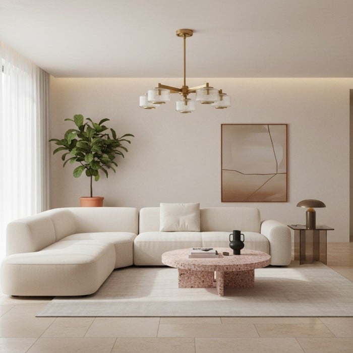 Canovus Ceiling Fixture with Ribbed Glass - Industrial Metal Living Room Light HL2226