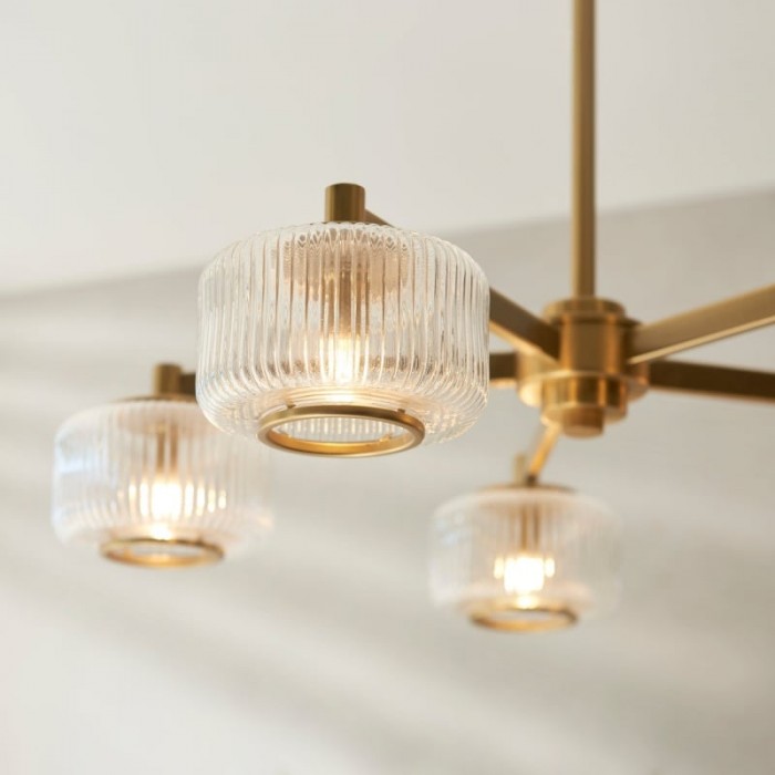 Canovus Ceiling Fixture with Ribbed Glass - Industrial Metal Living Room Light HL2226