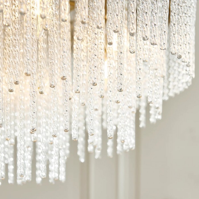 Cavara Multi-Tier Glass Rod Chandelier - Tiered Brass Pendant for Dining and Entry HL2077