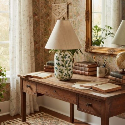 Ceruna Ceramic Table Lamp - Tapered Linen Shade Wax Resist for Bedroom HL1904