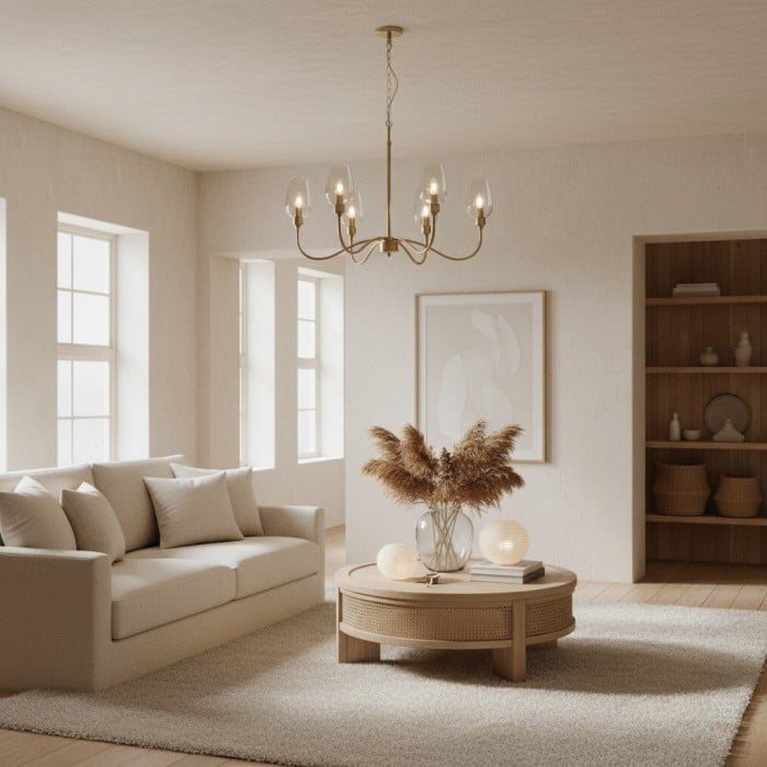 Clarione Art Deco 6-Light Linear Chandelier with Blown Glass Shades for Kitchen HL2125