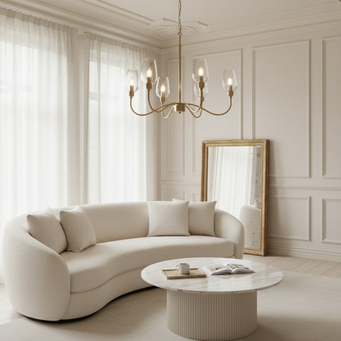 Clarione Art Deco 6-Light Linear Chandelier with Blown Glass Shades for Kitchen HL2125