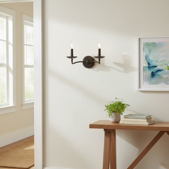 Applique murale Tela Classic en fer forgé à bras articulé - Luminaire rustique en métal, simple ou double, pour couloir et