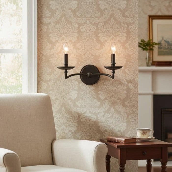 Applique murale Tela Classic en fer forgé à bras articulé - Luminaire rustique en métal, simple ou double, pour couloir et