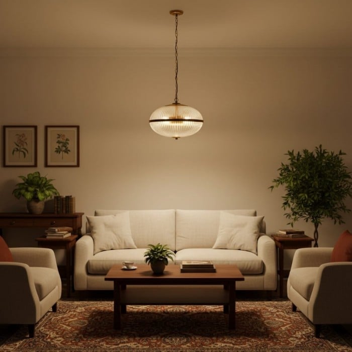 Luntra Moderne hanglamp met meerdere lichtpunten en getextureerd glas voor slaapkamers en gangen HL2147