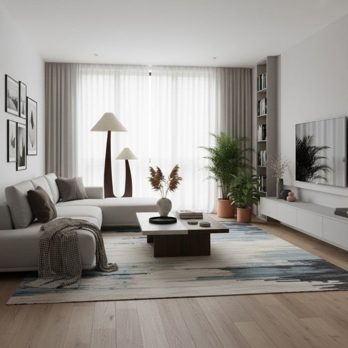 Lampadaire arqué Cordove - Style moderne, organique, en bois massif et tissu, idéal pour le salon HL1882