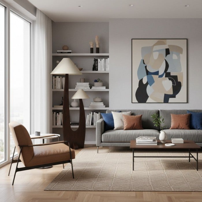 Lampadaire arqué Cordove - Style moderne, organique, en bois massif et tissu, idéal pour le salon HL1882