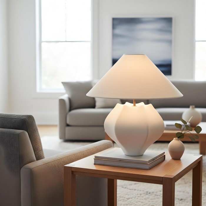 Cordove Table Lamp - Sculptural Ceramic Base and Linen Shade Suitable for Living room, Bedroom or Side Table HL1873