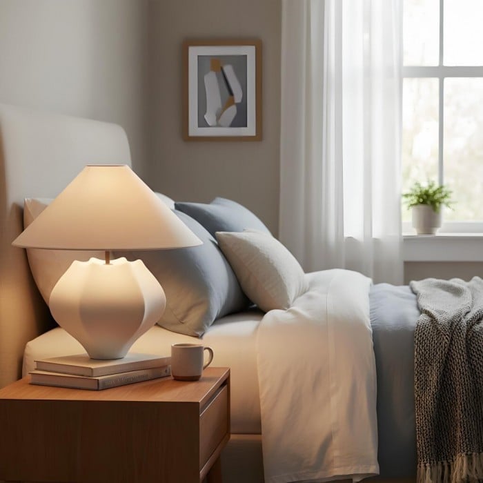 Cordove Table Lamp - Sculptural Ceramic Base and Linen Shade Suitable for Living room, Bedroom or Side Table HL1873
