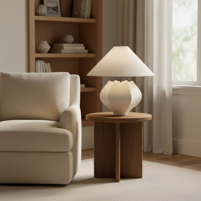 Cordove Table Lamp - Sculptural Ceramic Base and Linen Shade Suitable for Living room, Bedroom or Side Table HL1873