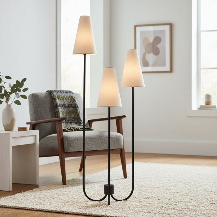 Cordove vloerlamp met drie taps toelopende kappen - Moderne minimalistische metalen stoffen lamp voor de woonkamer HL1860