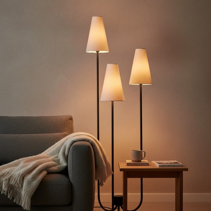 Cordove vloerlamp met drie taps toelopende kappen - Moderne minimalistische metalen stoffen lamp voor de woonkamer HL1860
