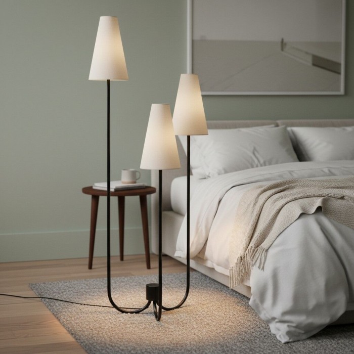 Cordove vloerlamp met drie taps toelopende kappen - Moderne minimalistische metalen stoffen lamp voor de woonkamer HL1860