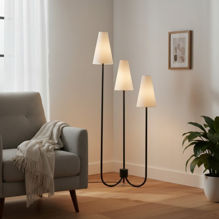 Cordove vloerlamp met drie taps toelopende kappen - Moderne minimalistische metalen stoffen lamp voor de woonkamer HL1860