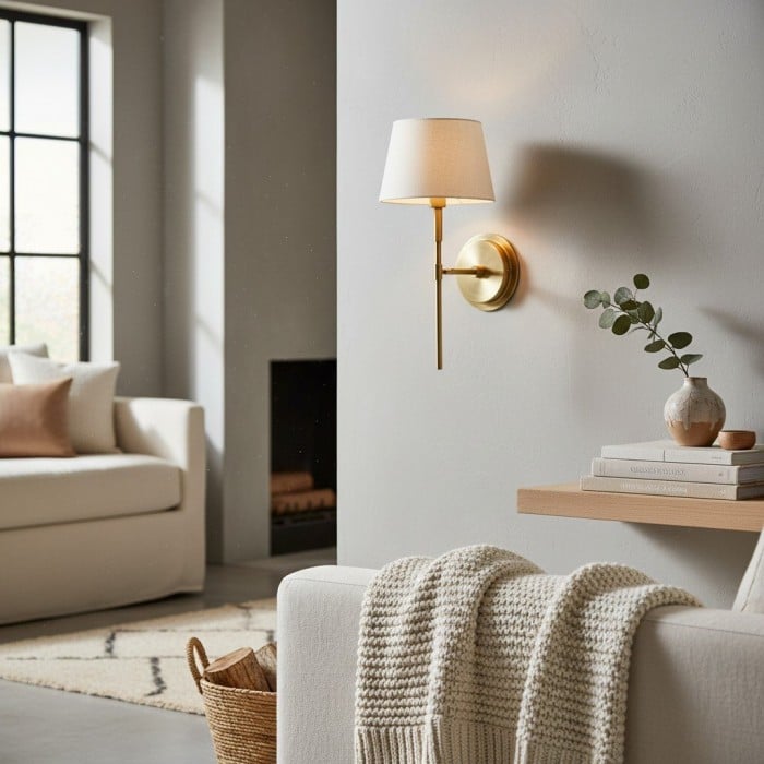 Applique murale Cremaris en métal avec abat-jour en tissu - Applique intemporelle pour éclairage intérieur HL2216