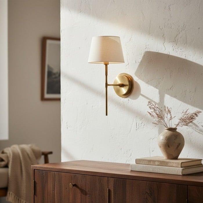 Applique murale Cremaris en métal avec abat-jour en tissu - Applique intemporelle pour éclairage intérieur HL2216