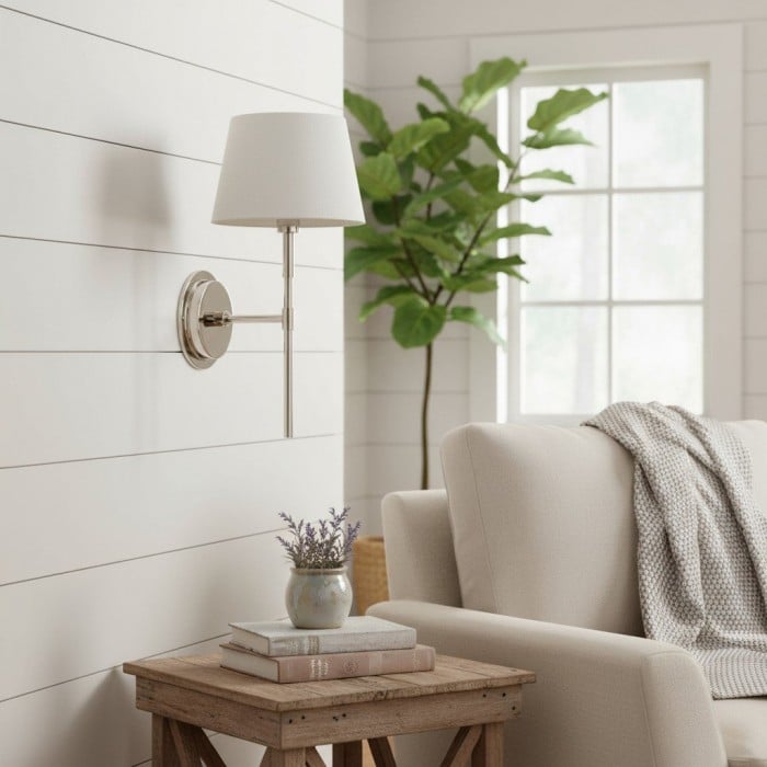 Applique murale Cremaris en métal avec abat-jour en tissu - Applique intemporelle pour éclairage intérieur HL2216