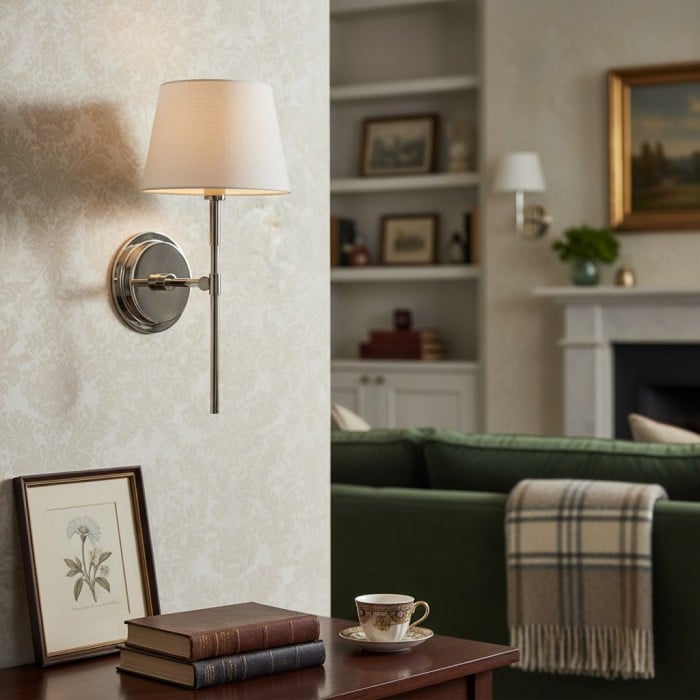 Applique murale Cremaris en métal avec abat-jour en tissu - Applique intemporelle pour éclairage intérieur HL2216