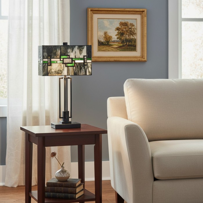 Culletto Stained-Glass Rectangular Table Lamp - Artisan Look for Bedrooms and Hallways HL2195