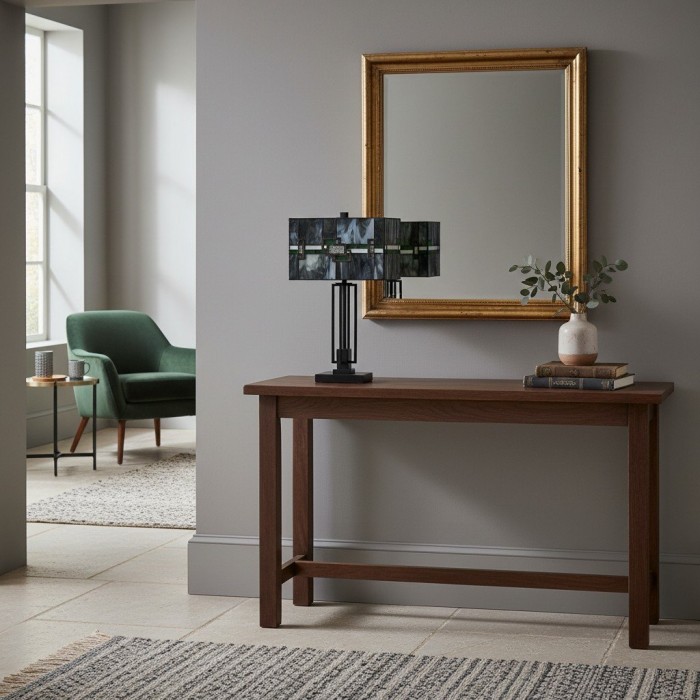 Culletto Stained-Glass Rectangular Table Lamp - Artisan Look for Bedrooms and Hallways HL2195