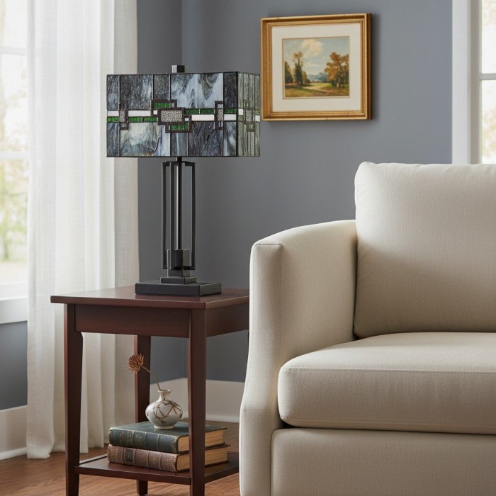 Culletto Stained-Glass Rectangular Table Lamp - Artisan Look for Bedrooms and Hallways HL2195