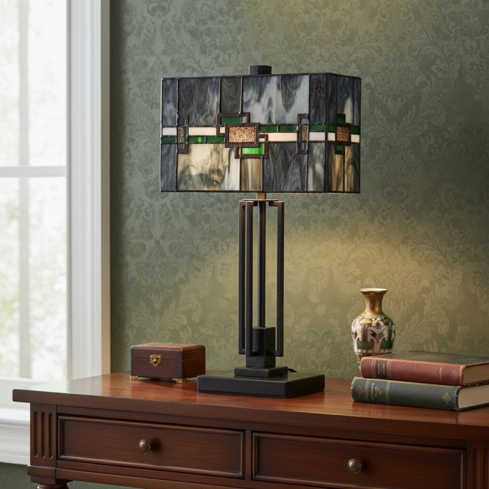 Culletto Stained-Glass Rectangular Table Lamp - Artisan Look for Bedrooms and Hallways HL2195