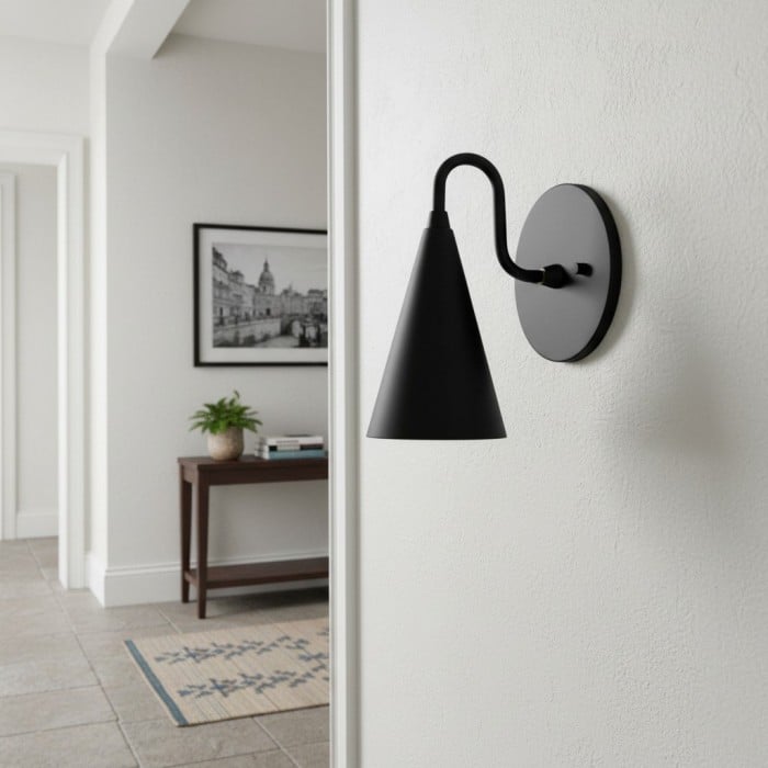 Applique murale Curva en métal avec abat-jour conique - Applique murale vintage en laiton pour entrée ou cage d'escalier HL1967