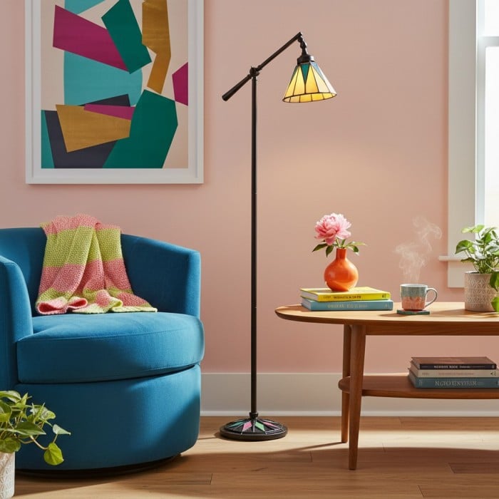 Lampadaire de bureau TF Dark Star Tiffany - Lampe de sol Art Déco en vitrail pour salon HL2249