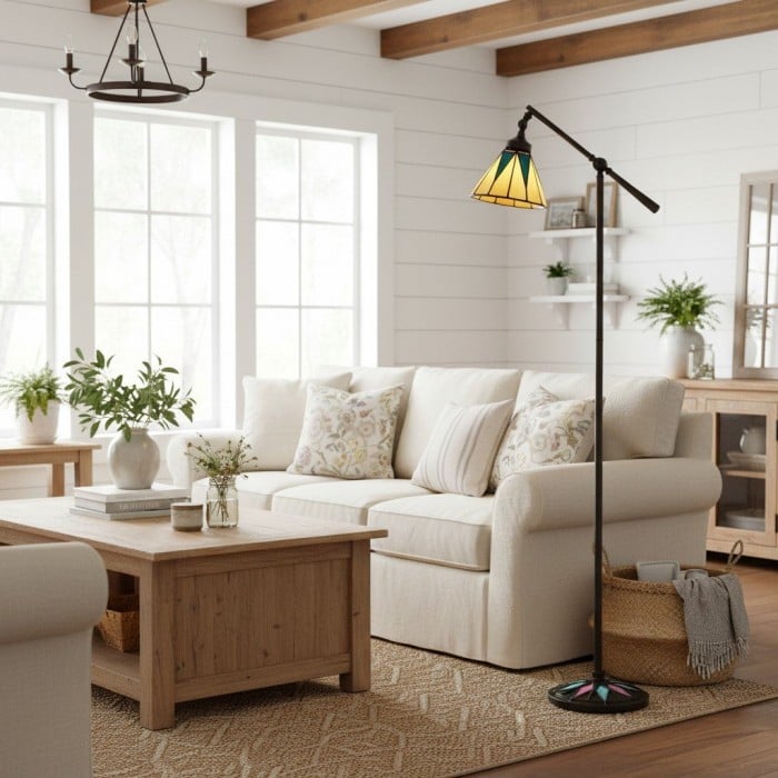 Lampadaire de bureau TF Dark Star Tiffany - Lampe de sol Art Déco en vitrail pour salon HL2249