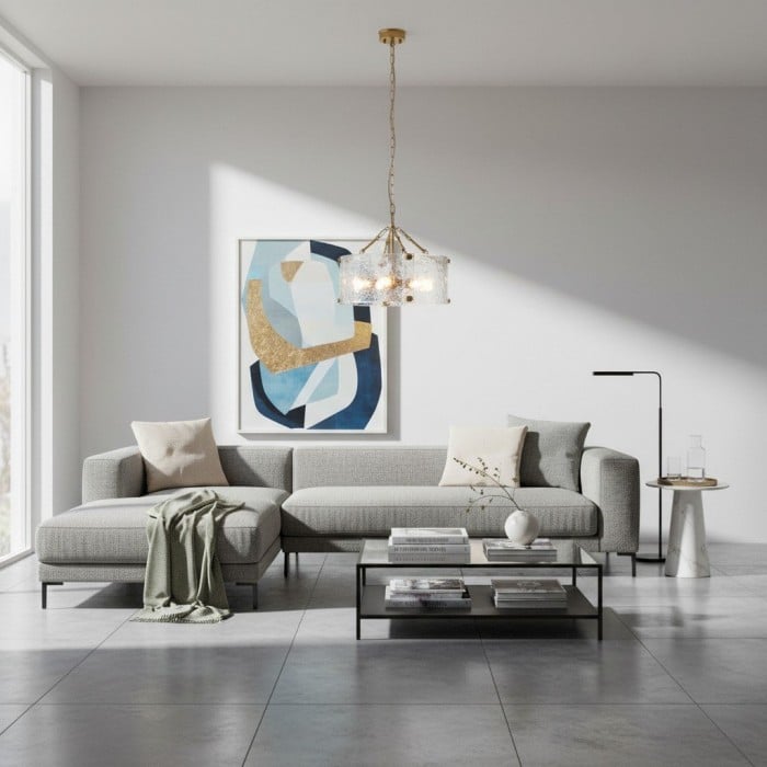 Panellux decoratieve hanglamp - Handgemaakte gebogen glazen panelen met geborsteld messing afwerking voor de hal HL2153