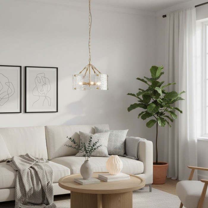 Panellux decoratieve hanglamp - Handgemaakte gebogen glazen panelen met geborsteld messing afwerking voor de hal HL2153