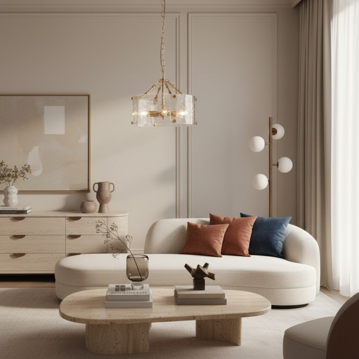 Panellux decoratieve hanglamp - Handgemaakte gebogen glazen panelen met geborsteld messing afwerking voor de hal HL2153