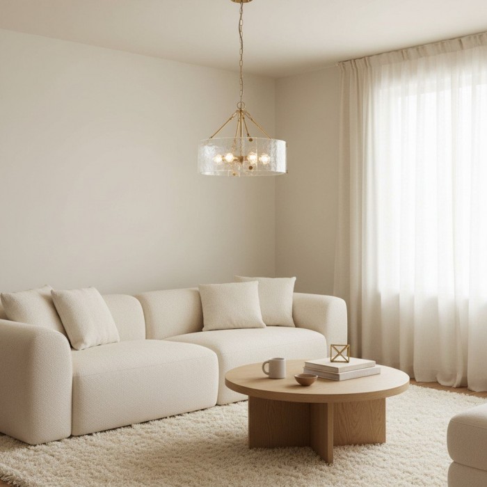 Panellux decoratieve hanglamp - Handgemaakte gebogen glazen panelen met geborsteld messing afwerking voor de hal HL2153