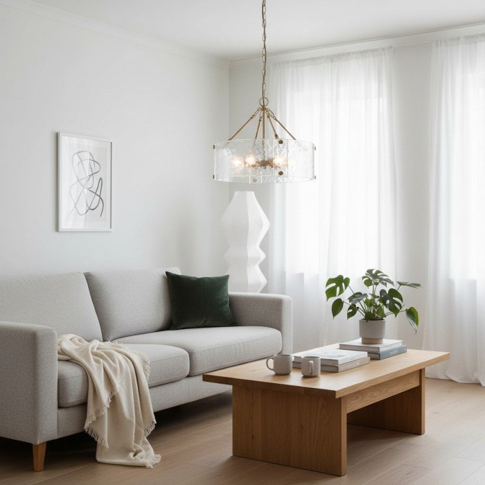 Panellux decoratieve hanglamp - Handgemaakte gebogen glazen panelen met geborsteld messing afwerking voor de hal HL2153