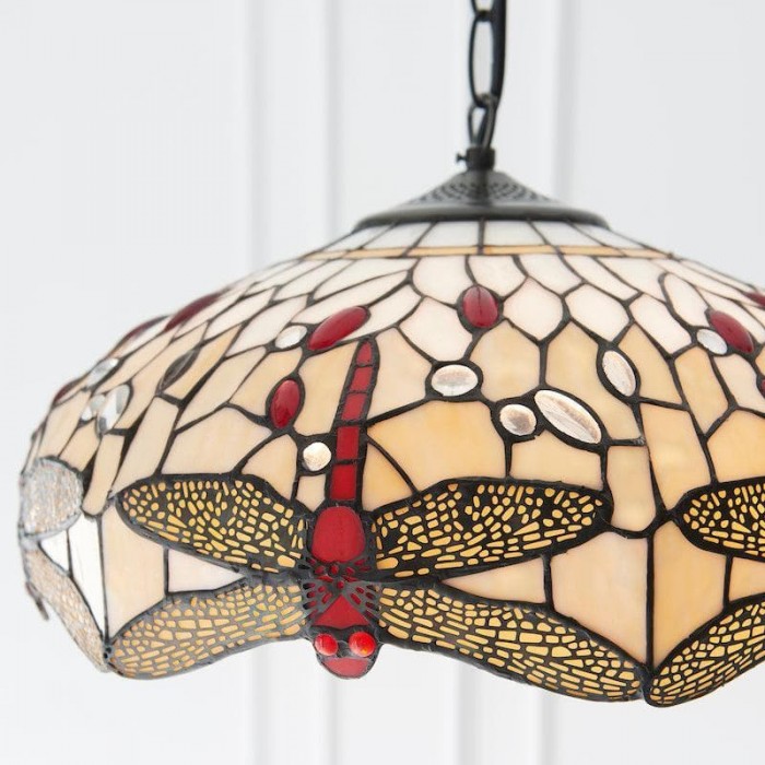 TF Dragonfly Blue Tiffany hanglamp - Art Nouveau hanglamp met glas-in-lood voor de woonkamer HL2045