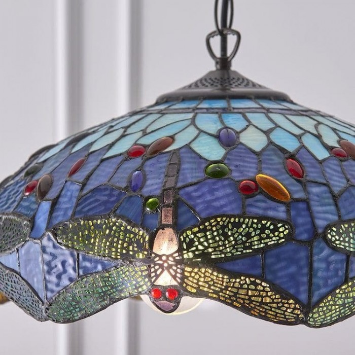 TF Dragonfly Blue Tiffany hanglamp - Art Nouveau hanglamp met glas-in-lood voor de woonkamer HL2045