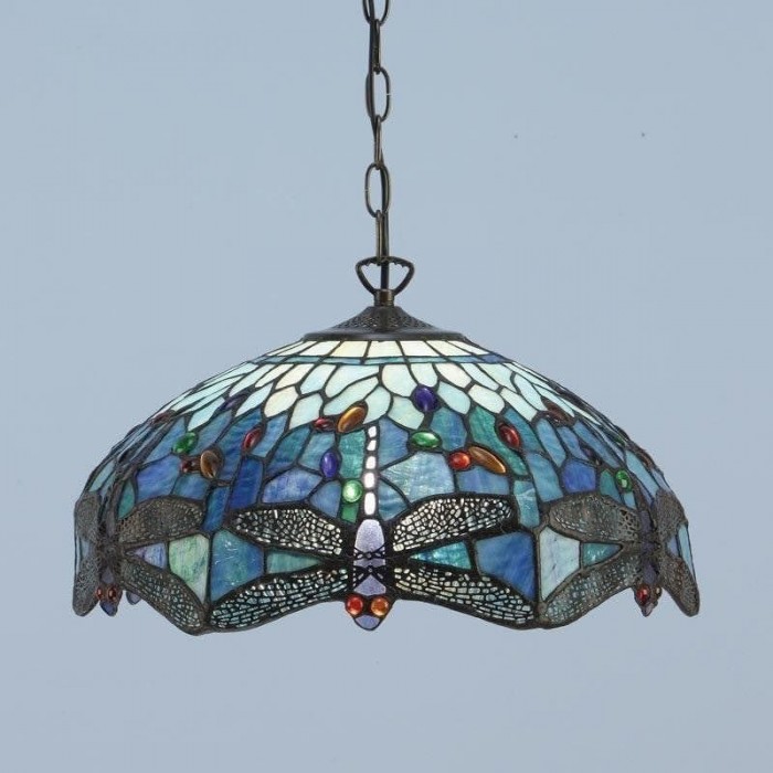 TF Dragonfly Blue Tiffany hanglamp - Art Nouveau hanglamp met glas-in-lood voor de woonkamer HL2045