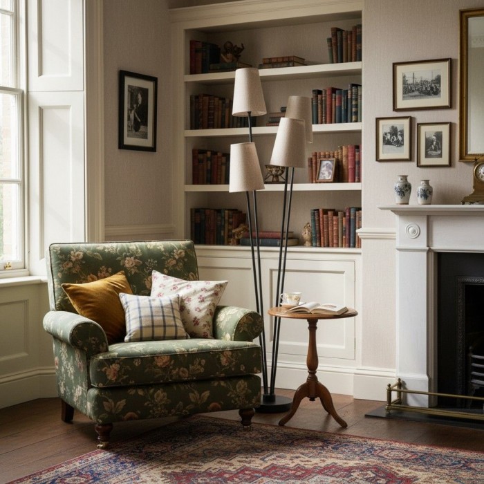 Duova vloerlamp met 4 lichtpunten - Vloerlamp met stoffen kap voor leeshoekjes of woonruimtes HL1898