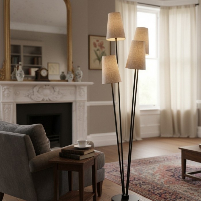 Duova vloerlamp met 4 lichtpunten - Vloerlamp met stoffen kap voor leeshoekjes of woonruimtes HL1898
