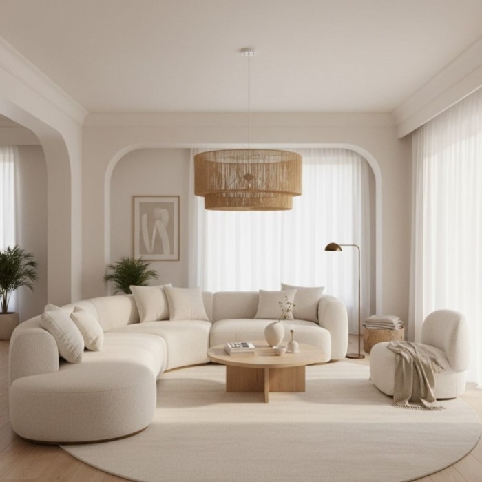 Florevian Woven Jute Hanging Light - Boho Chic Drum Pendant for Living or Dining HL1870