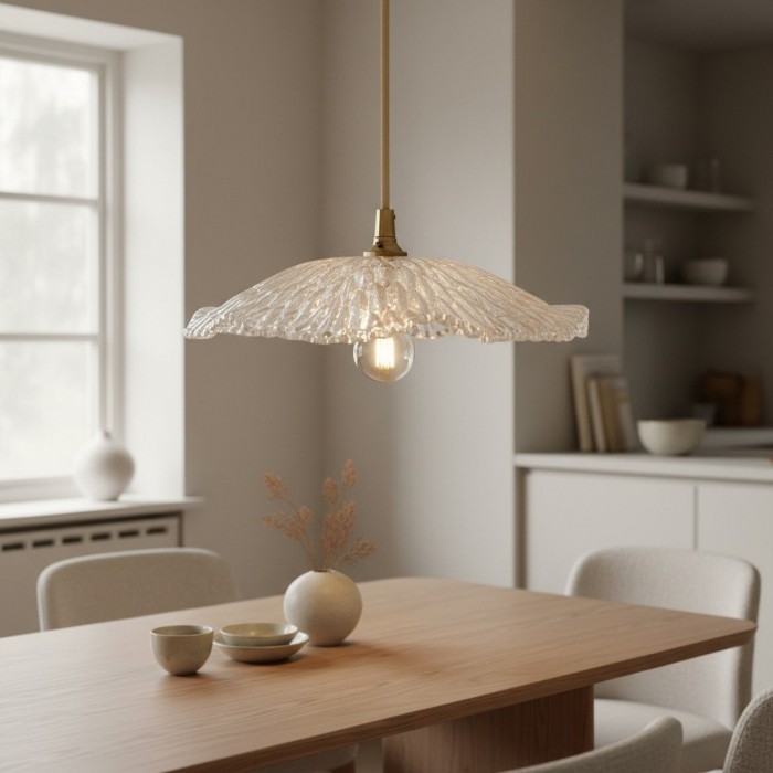 Floriaxis Floral Glass Pendant Light - Floral Glass Shade with Braided Cable for Kitchen or Dining HL2155